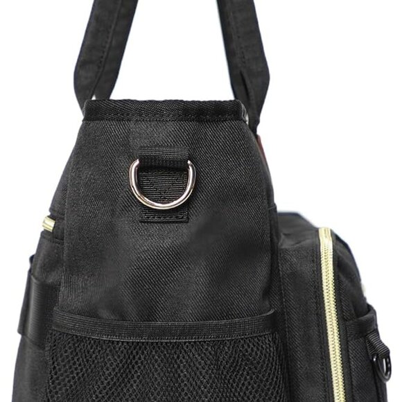 Water-Resistant Black Large Tote Bag for Women, Multiple Compartments, Fits 17-I - Picture 2 of 8